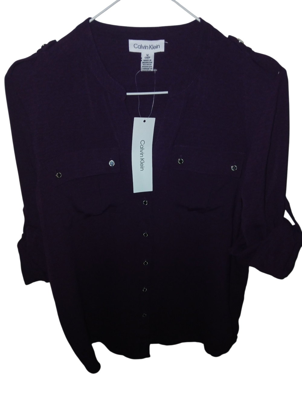 Calvin Klein Deep Plum Button-Front Blouse Small